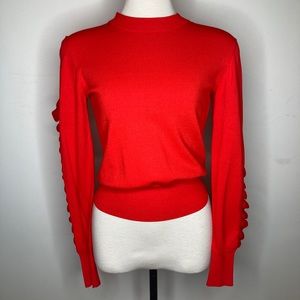 H&M ruffled sleeve Red crew neck knit sweater SIZE 4